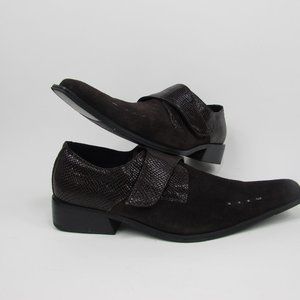 Zota Suede Monk Strap Self-fasteners Brown Mens Shoe Sz10